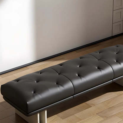 Upholstered Leather Bench with Modern Base — Brown / Full Grain Cow Leather