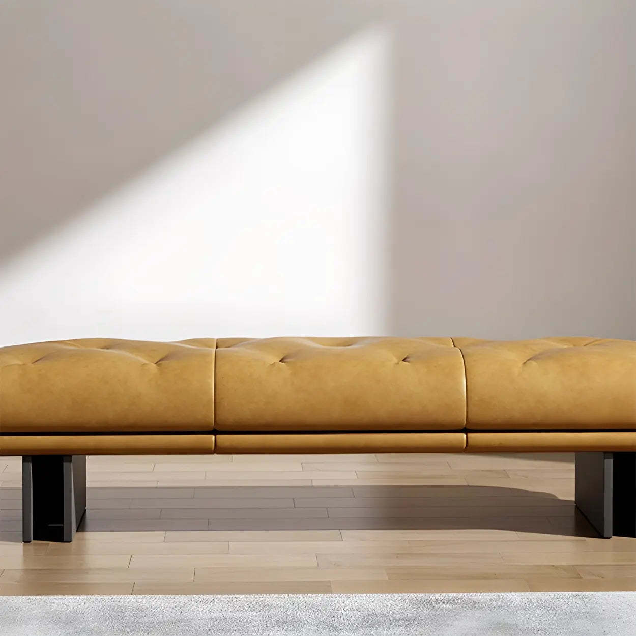 Upholstered Leather Bench with Modern Base — Brown / Full Grain Cow Leather