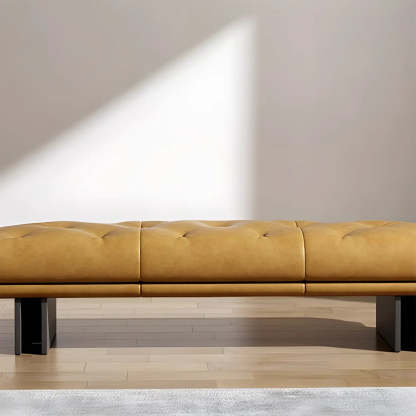 Upholstered Leather Bench with Modern Base — Brown / Full Grain Cow Leather