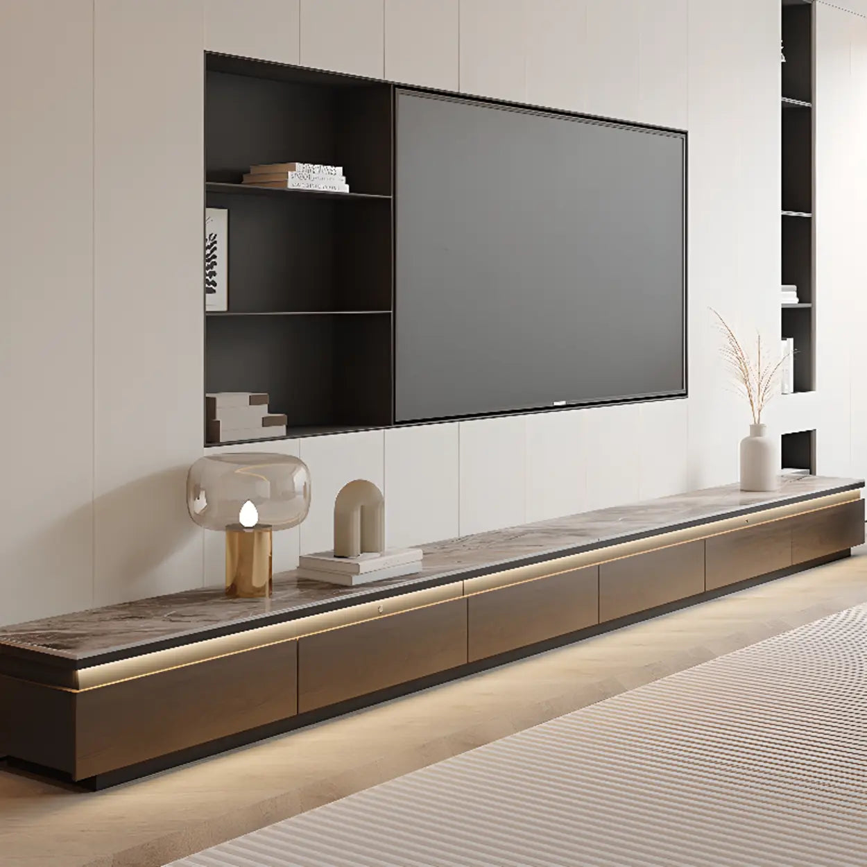 Modern Marble Top TV Stand with Drawers