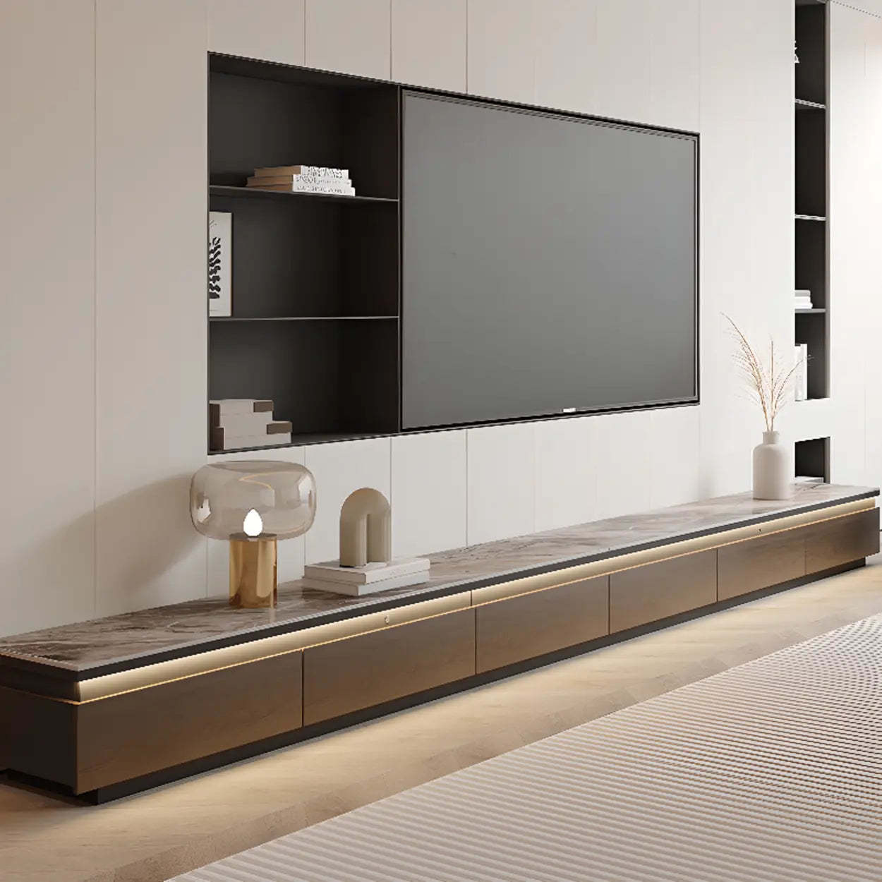 Modern Marble Top TV Stand with Drawers