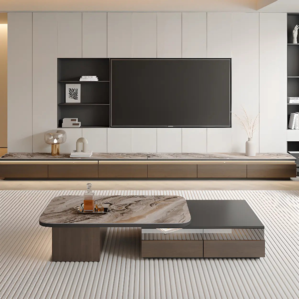 Modern Marble Top TV Stand with Drawers
