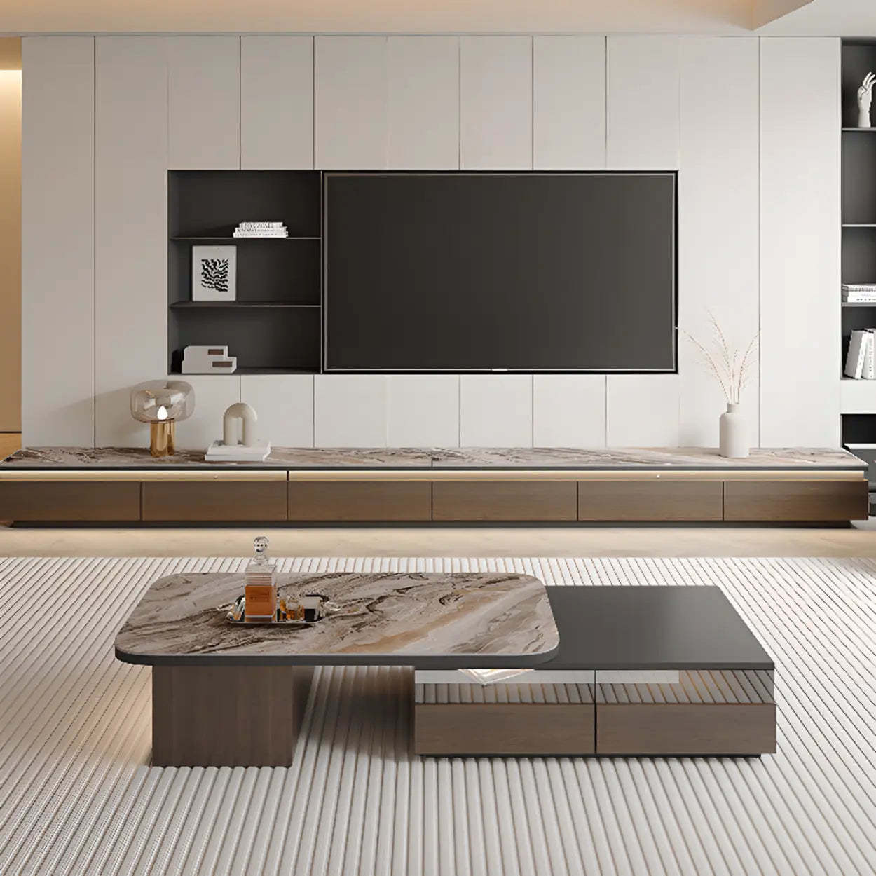 Modern Marble Top TV Stand with Drawers