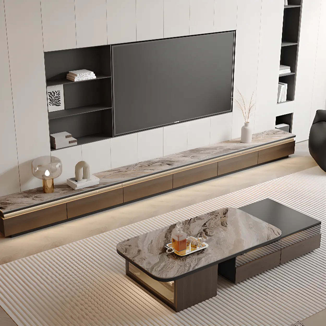 Modern Marble Top TV Stand with Drawers