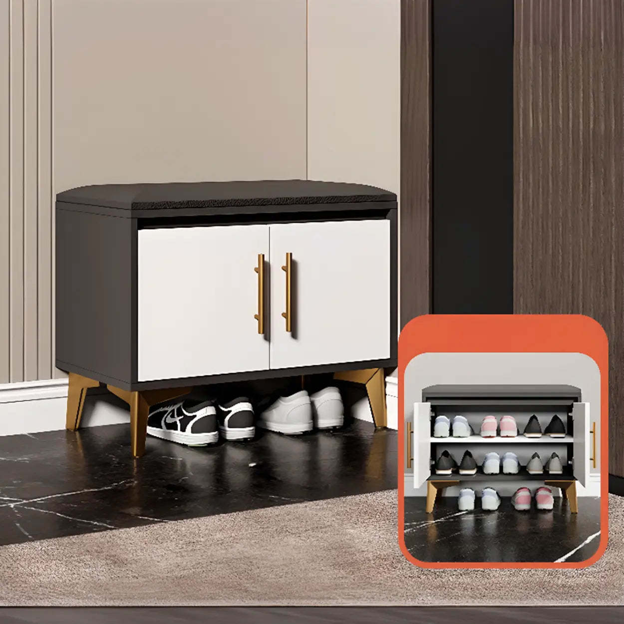 Modern shoe two-door white shoe storage — 24" L x 13" W x 18" H