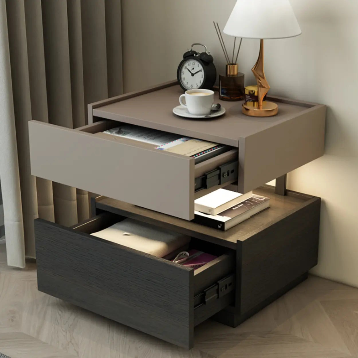 Modern Two-Tone Nightstand with LED Light
