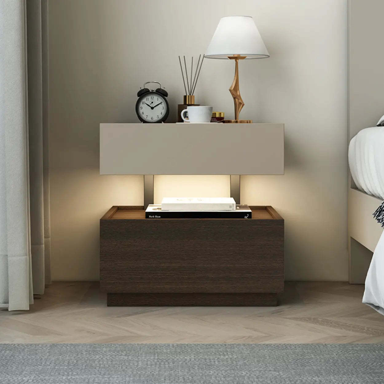 Lighom modern two-tone gray nightstands in metal — 16"L x 16"W x 20"H / Khaki & Brown