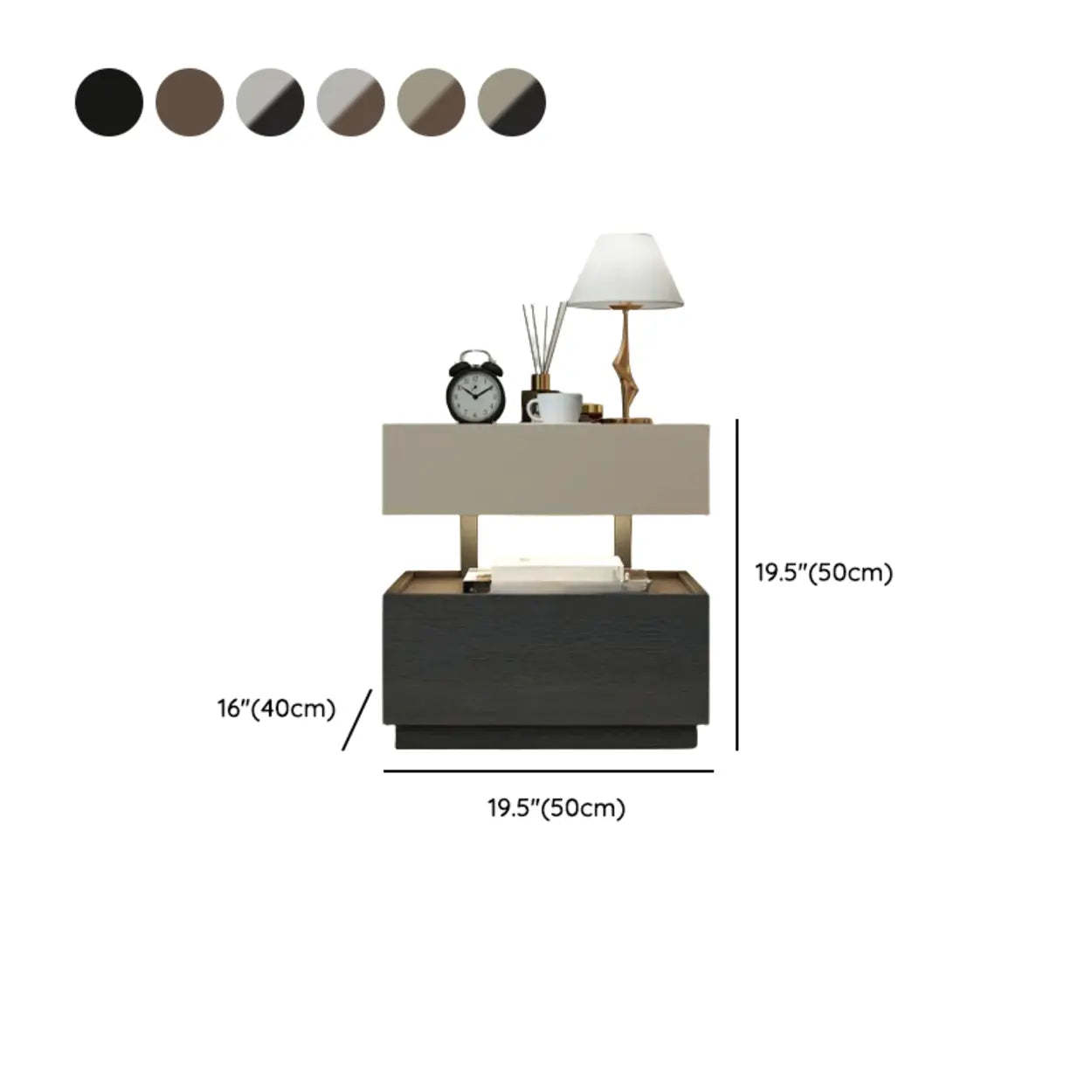 Modern Two-Tone Nightstand with LED Light — Gray/ Black