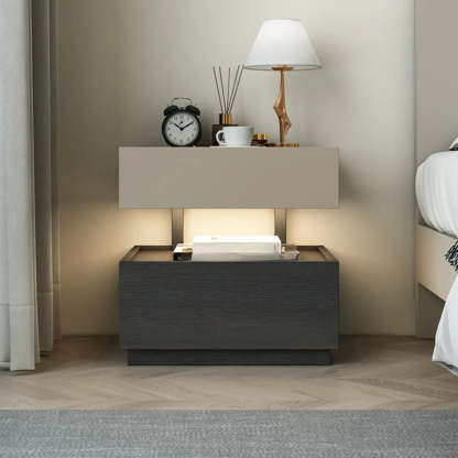 Modern Two-Tone Nightstand with LED Light — Brown
