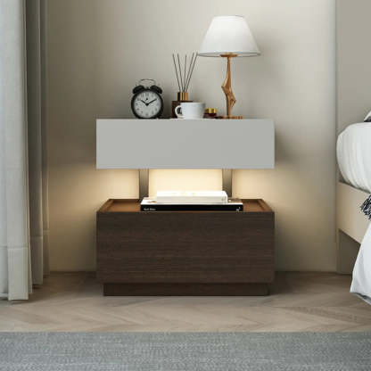 Modern Two-Tone Nightstand with LED Light — Black