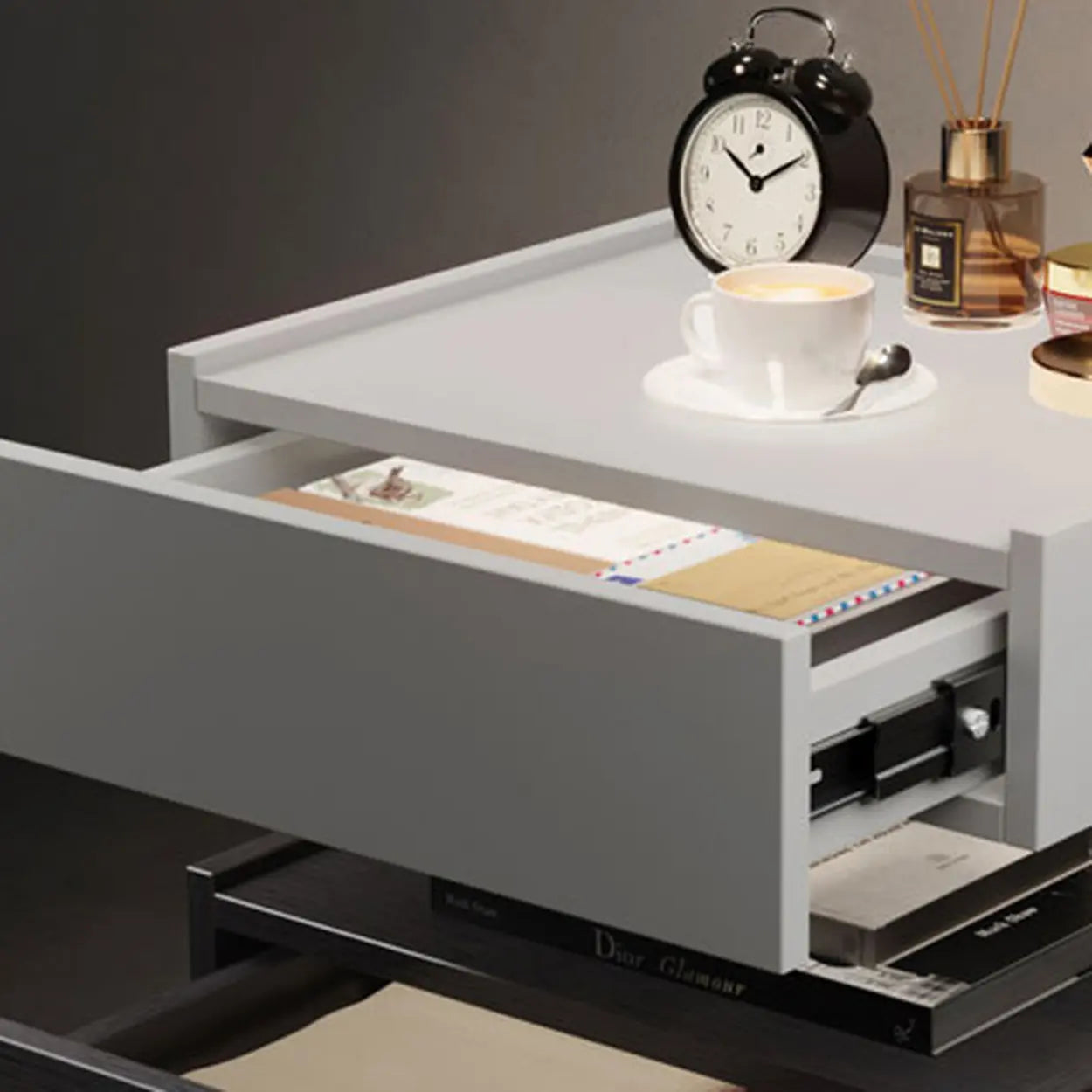 Modern Two-Tone Nightstand with LED Light — Brown