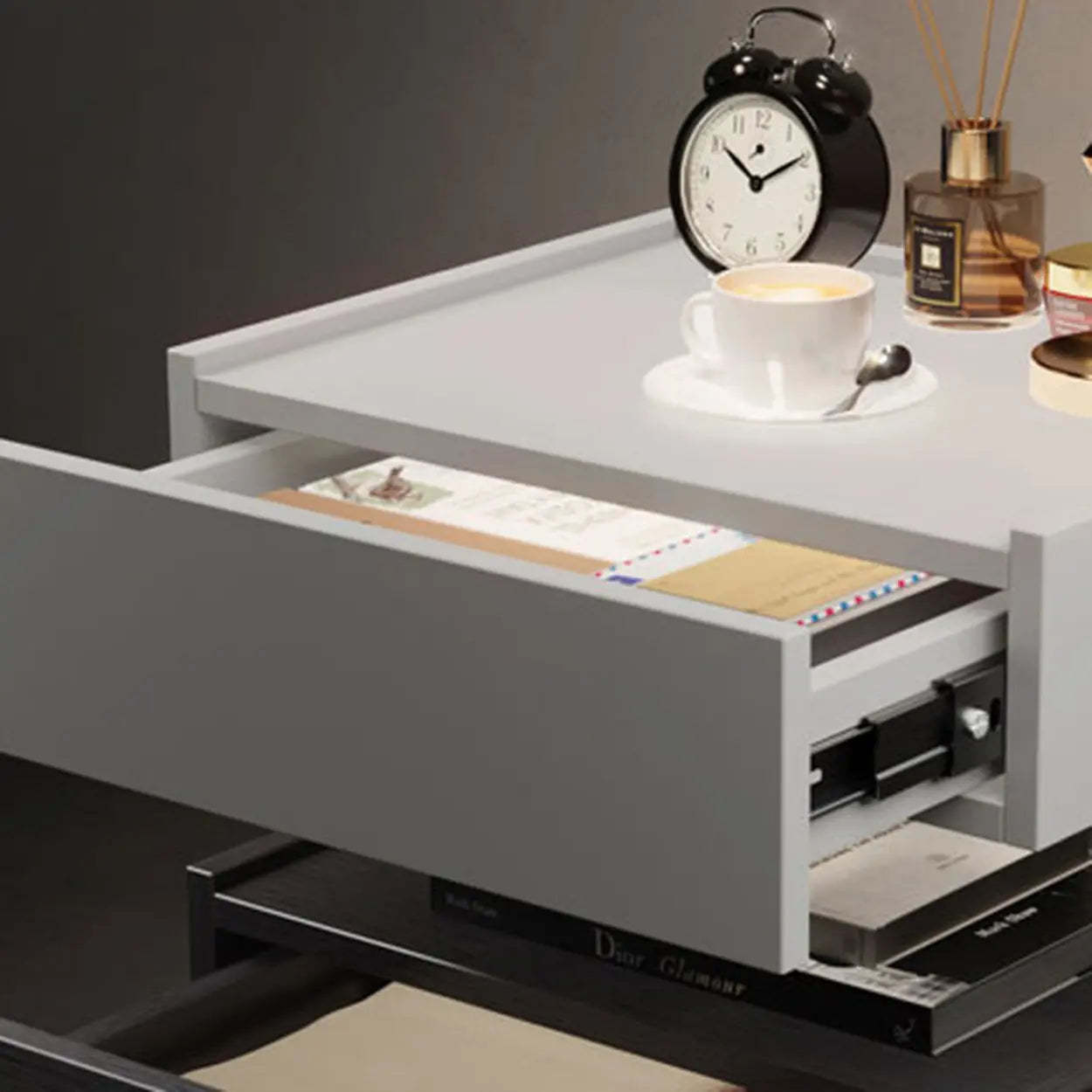 Modern Two-Tone Nightstand with LED Light — Brown