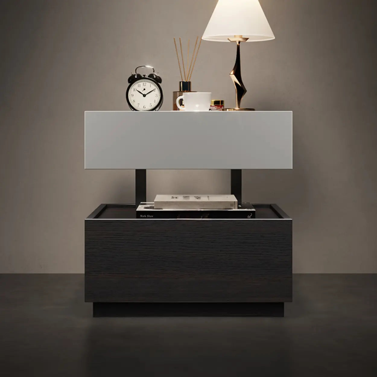 Modern Two-Tone Nightstand with LED Light — Gray-Brown