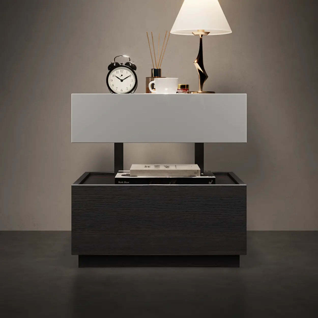 Modern Two-Tone Nightstand with LED Light — Gray-Brown