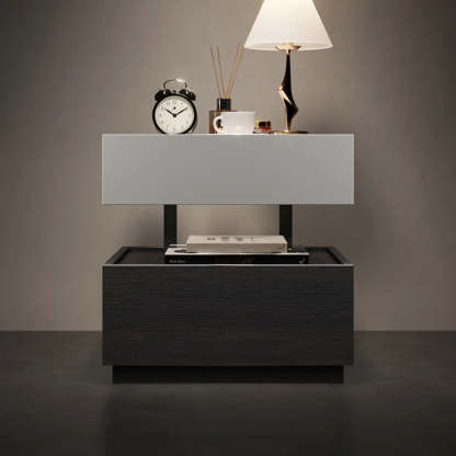 Modern Two-Tone Nightstand with LED Light — Gray-Brown