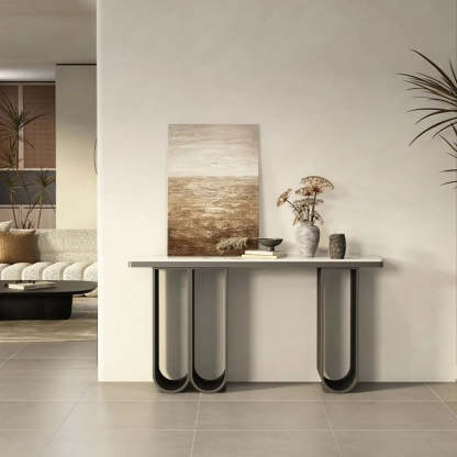 Modern U-Shaped Leg Stone Console Table — Black