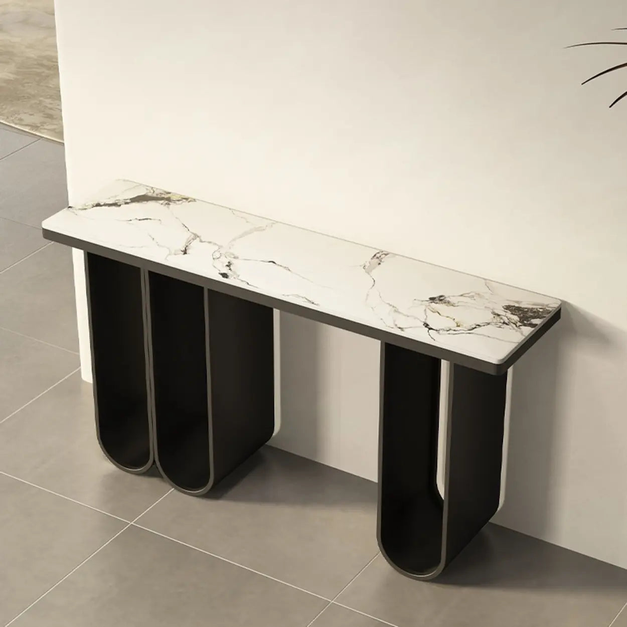 Modern U-Shaped Leg Stone Console Table — Black