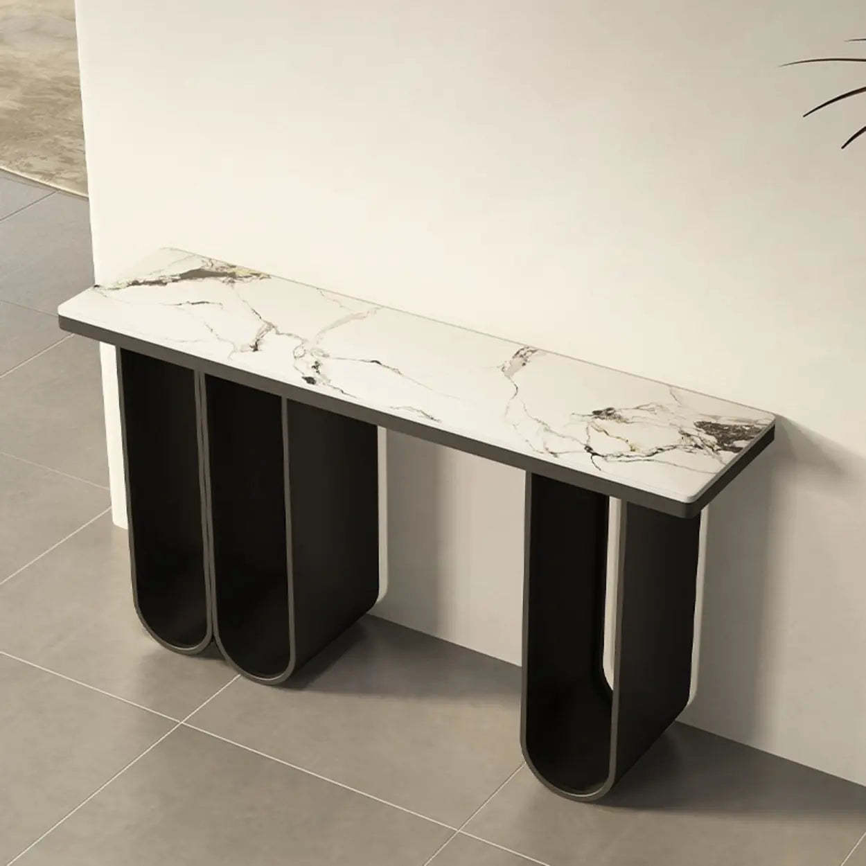 Modern U-Shaped Leg Stone Console Table — Black