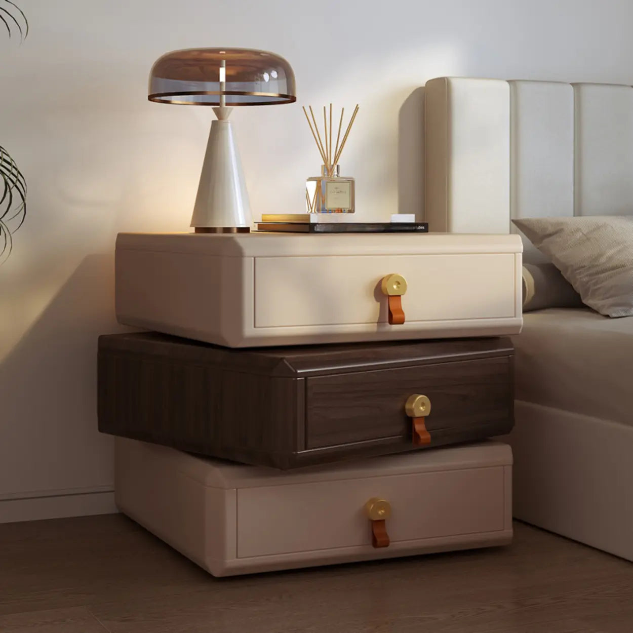 Modern Stacked Swivel Wood Nightstand