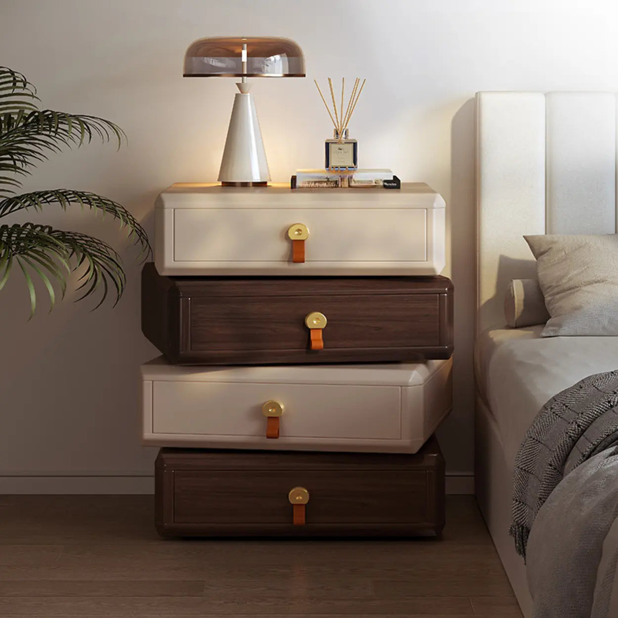 Lighom stacked wood nightstands for living room — 15.7" L x 15.7" W x 25.2" H