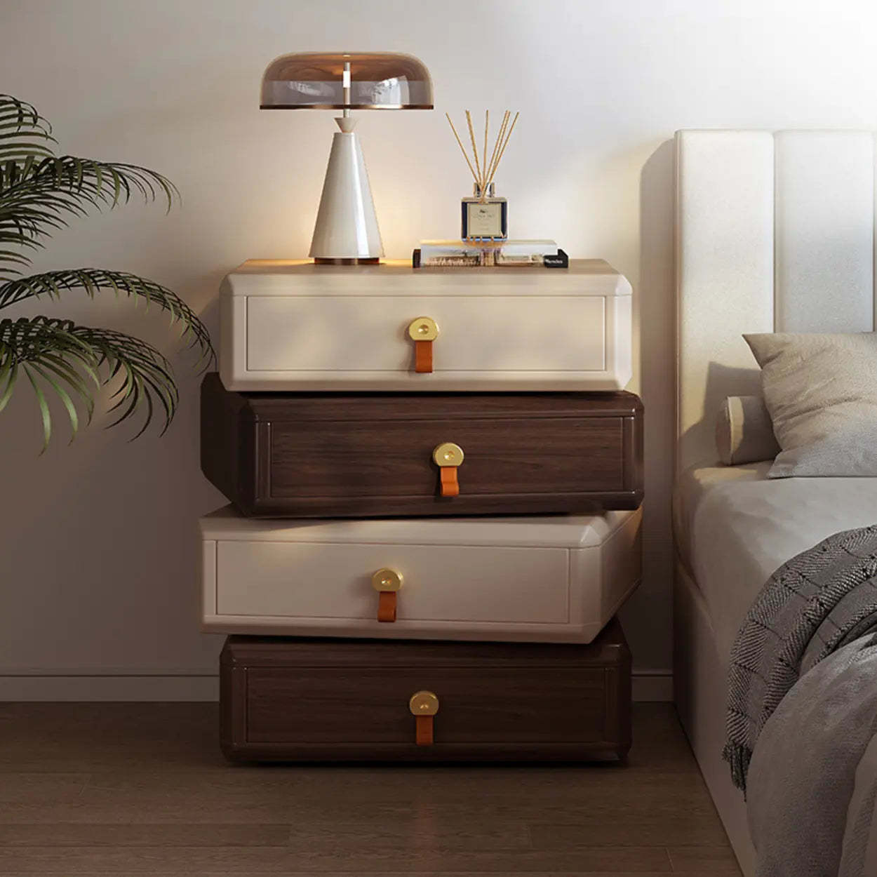 Lighom stacked wood nightstands for living room — 15.7" L x 15.7" W x 25.2" H