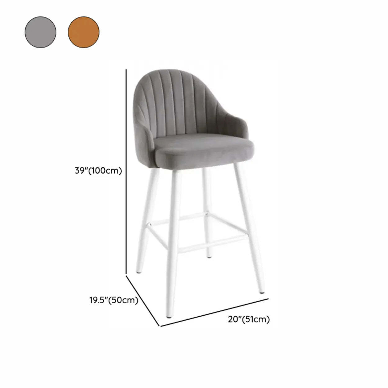 Apricot Upholstered Rectangular Bar Stool with Arms