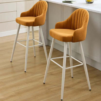 Apricot Upholstered Rectangular Bar Stool with Arms — Orange