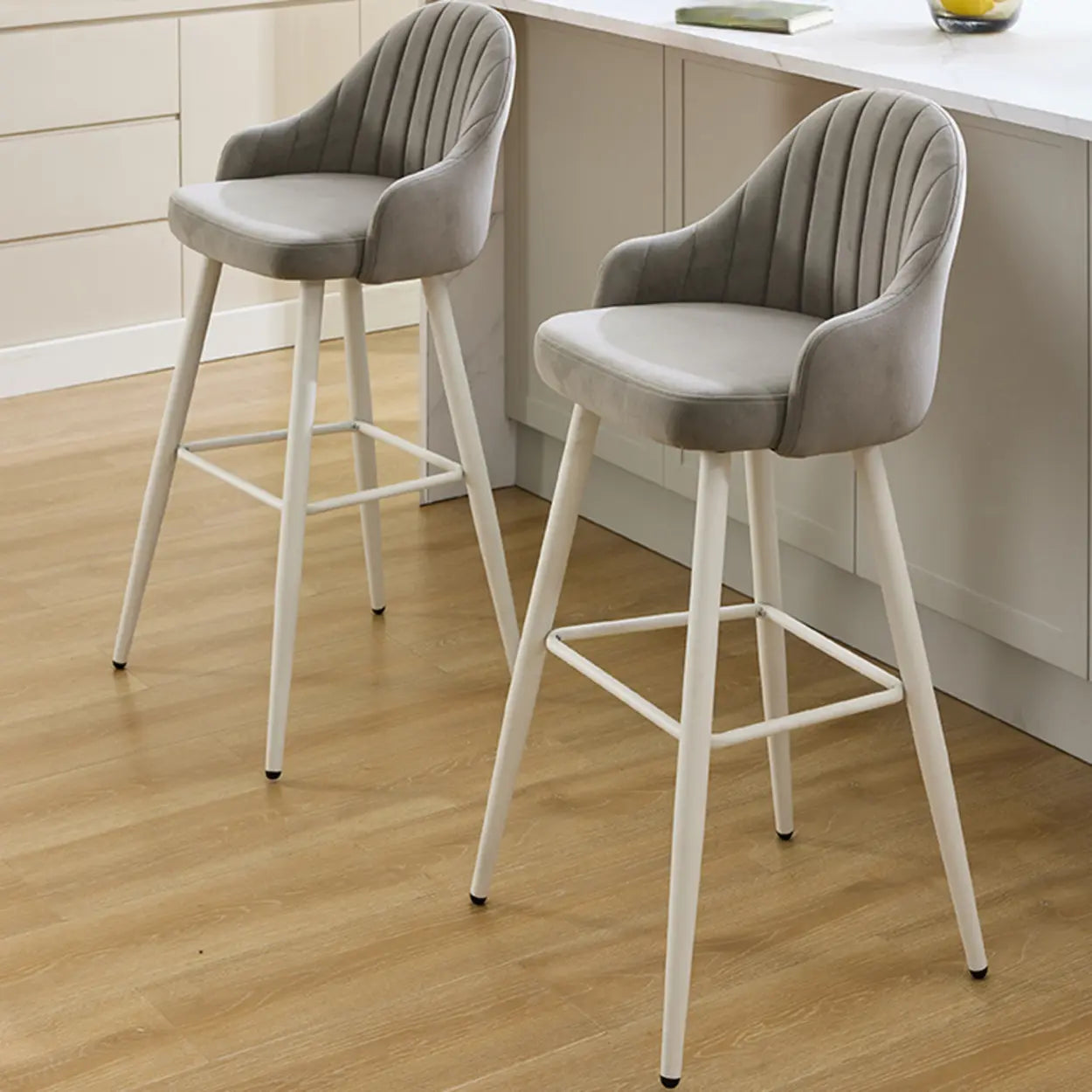 Apricot Upholstered Rectangular Bar Stool with Arms — Grey