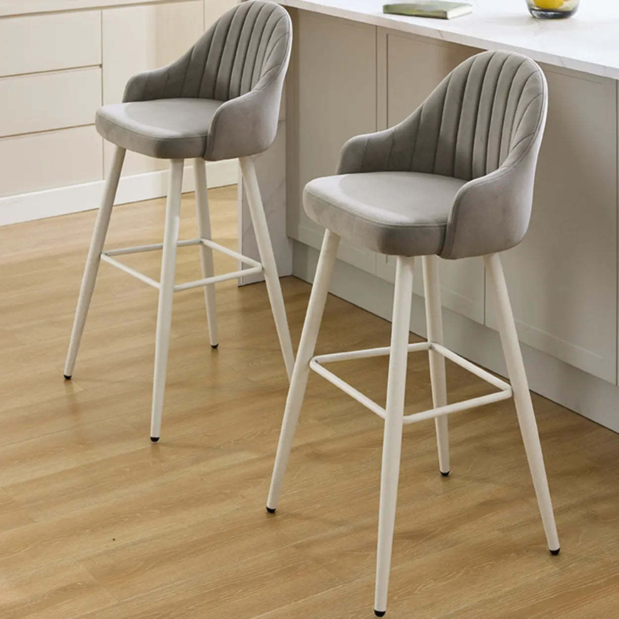 Apricot Upholstered Rectangular Bar Stool with Arms — Grey