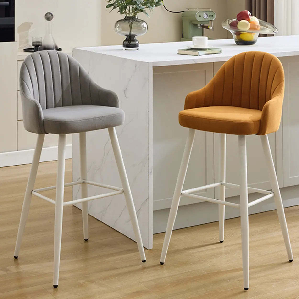 Apricot Upholstered Rectangular Bar Stool with Arms — Grey