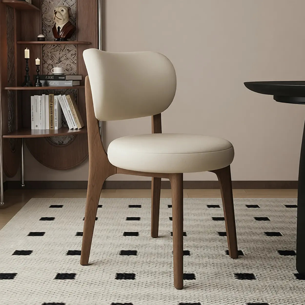 Modern Curved-Back Armless Wood Dining Chair — Grey / Walnut