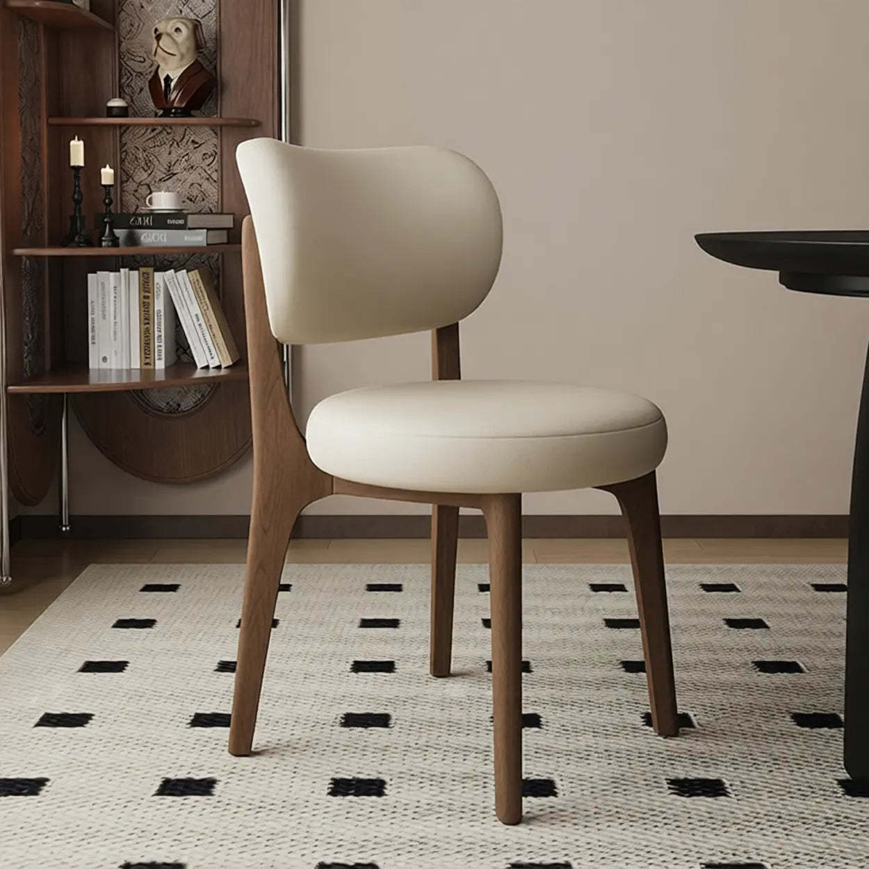 Modern Curved-Back Armless Wood Dining Chair — Grey / Walnut