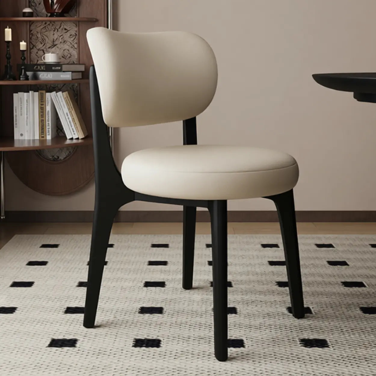 Modern Curved-Back Armless Wood Dining Chair — Black / Walnut
