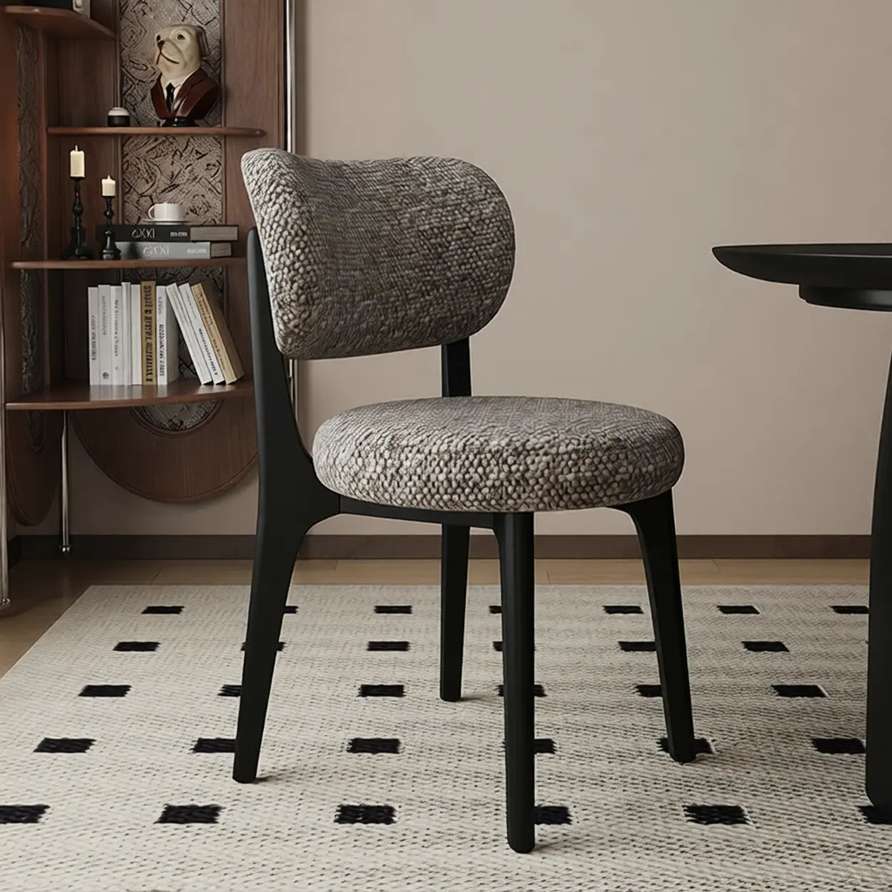 Modern Curved-Back Armless Wood Dining Chair — White / Black