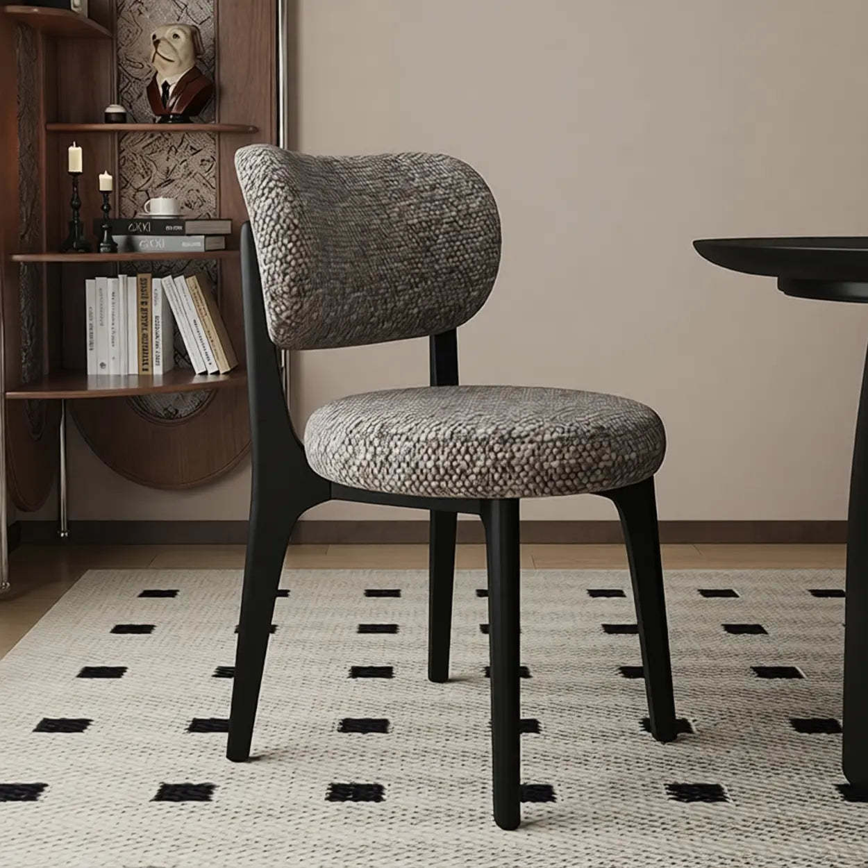 Modern Curved-Back Armless Wood Dining Chair — White / Black