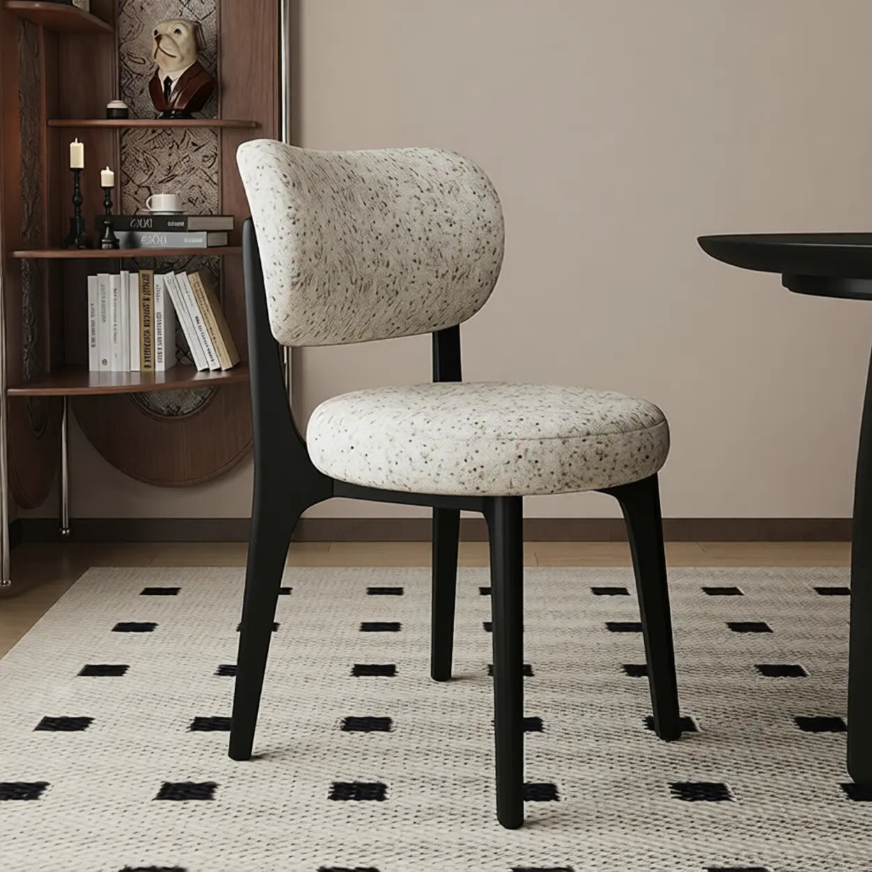 Modern Curved-Back Armless Wood Dining Chair — off-white / Black