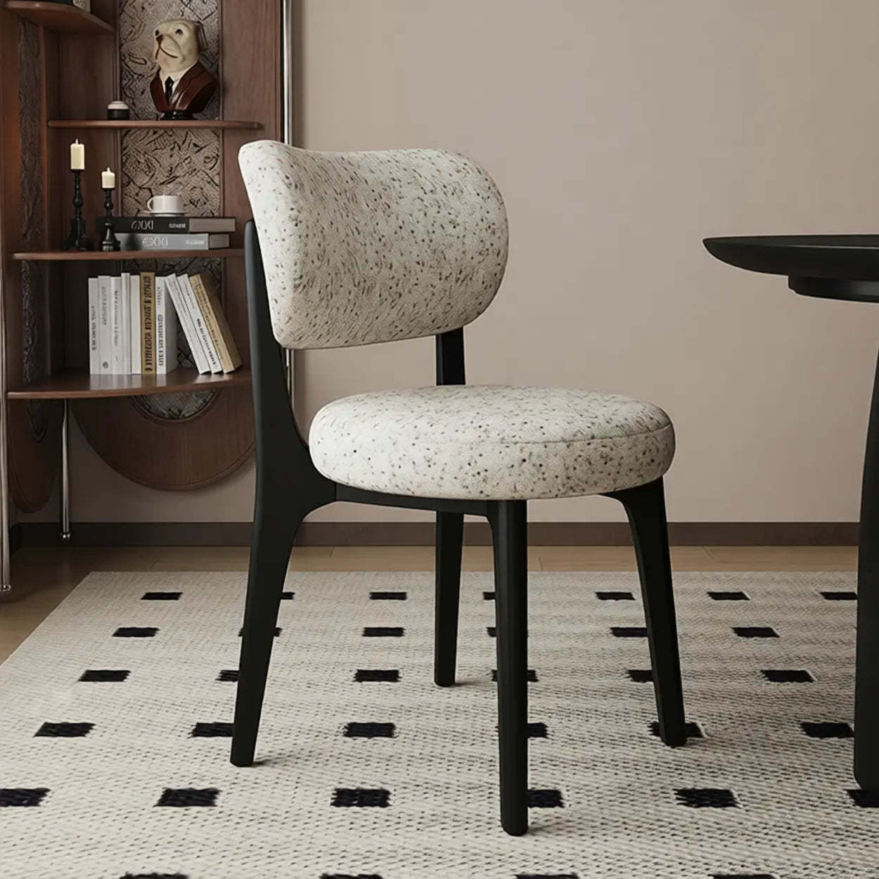 Modern Curved-Back Armless Wood Dining Chair — off-white / Black