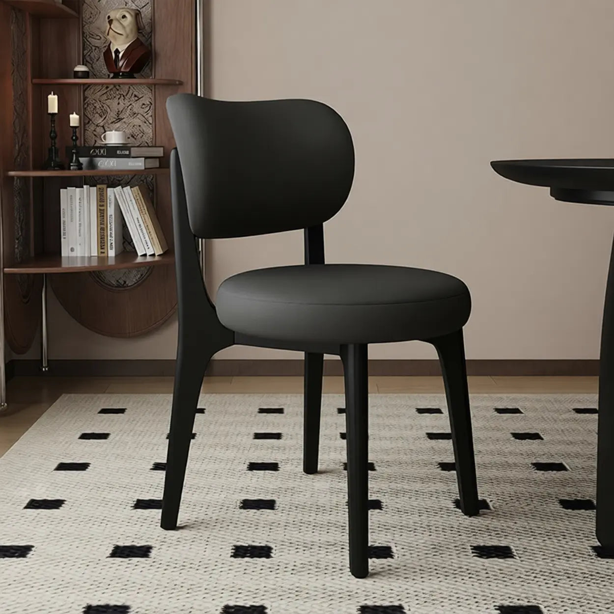 Modern Curved-Back Armless Wood Dining Chair — Khaki / Black