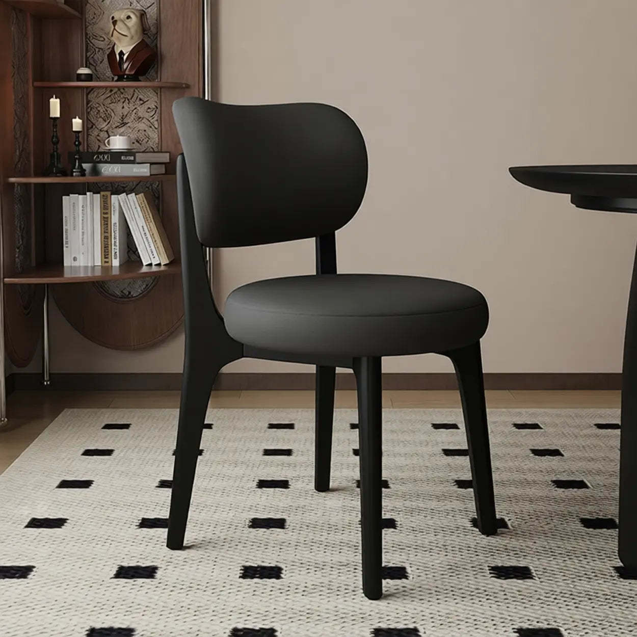Modern Curved-Back Armless Wood Dining Chair — Khaki / Black