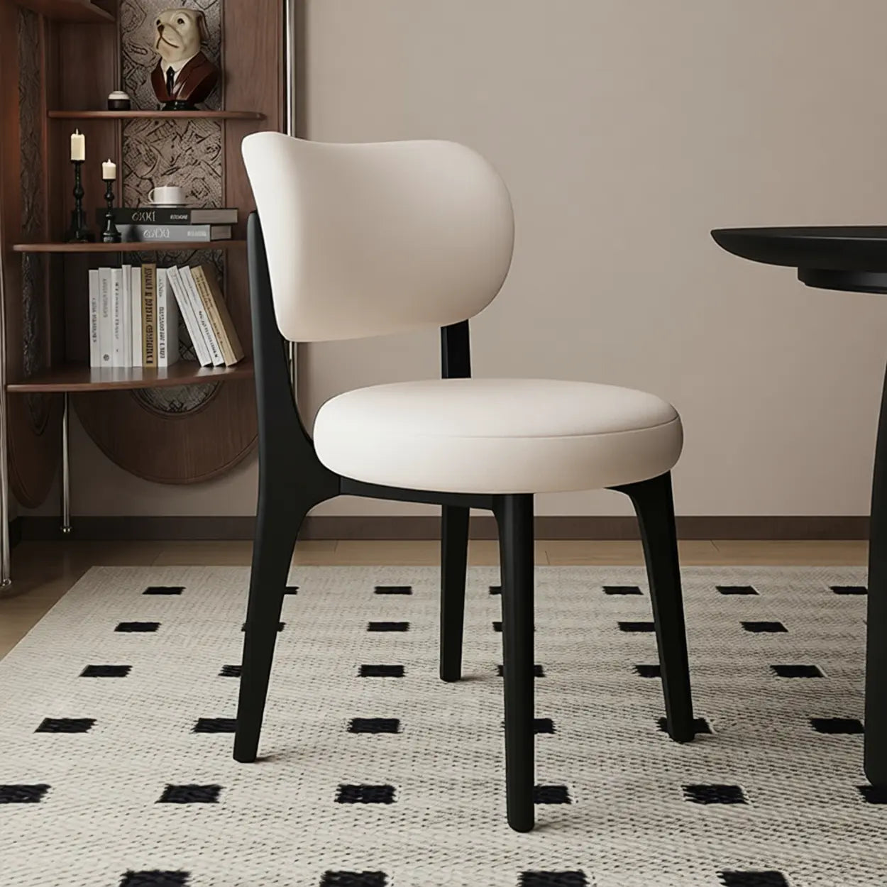 Modern Curved-Back Armless Wood Dining Chair — Grey / Black