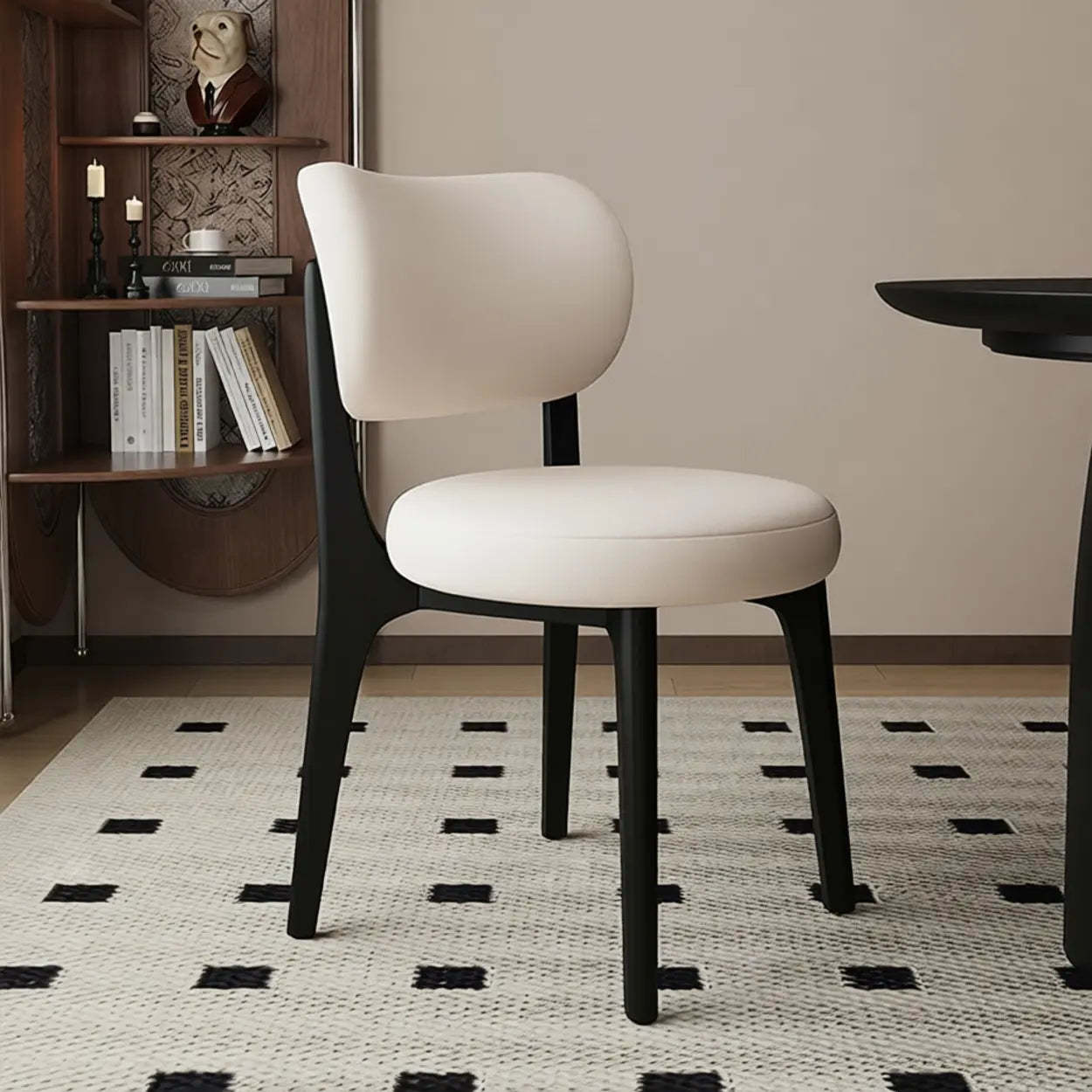Modern Curved-Back Armless Wood Dining Chair — Grey / Black