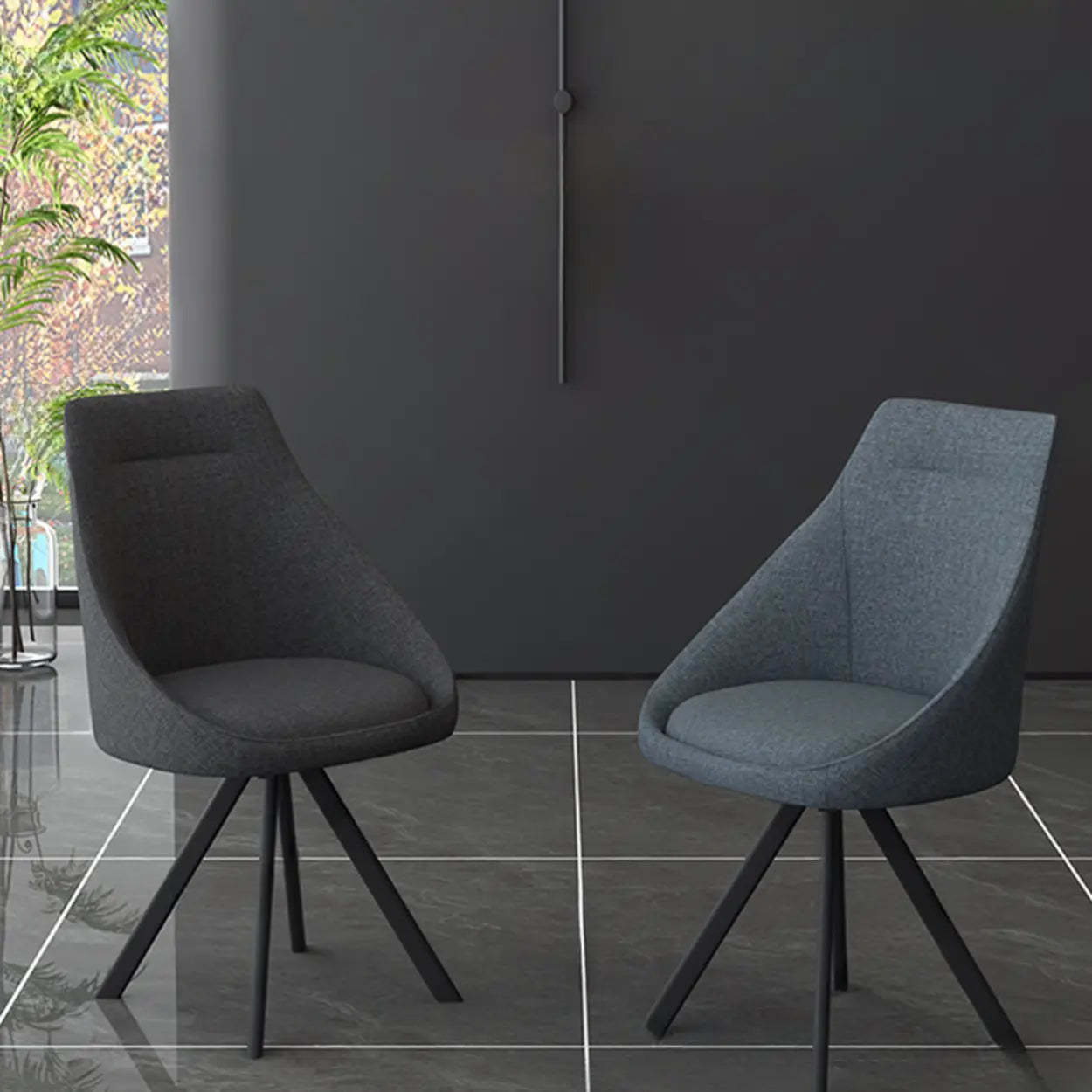 Modern Upholstered Curved Back Swivel Dining Chair — Black