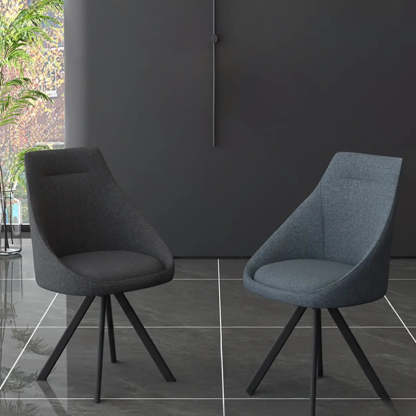 Modern Upholstered Curved Back Swivel Dining Chair — Black