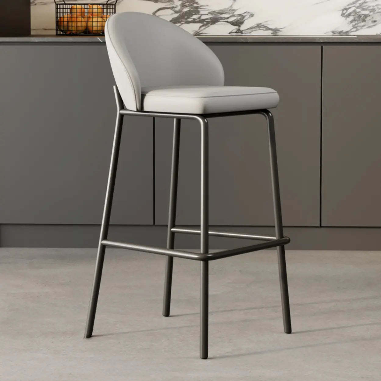 Modern Upholstered Leather Bar Stool — Grey