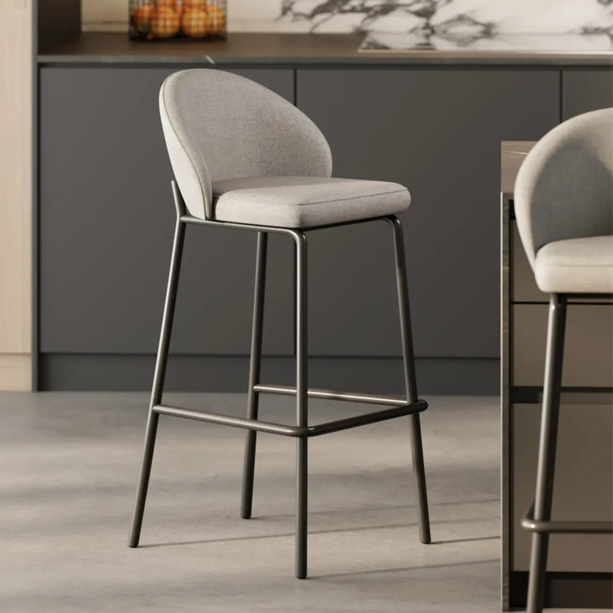Modern Upholstered Leather Bar Stool — Light Gray