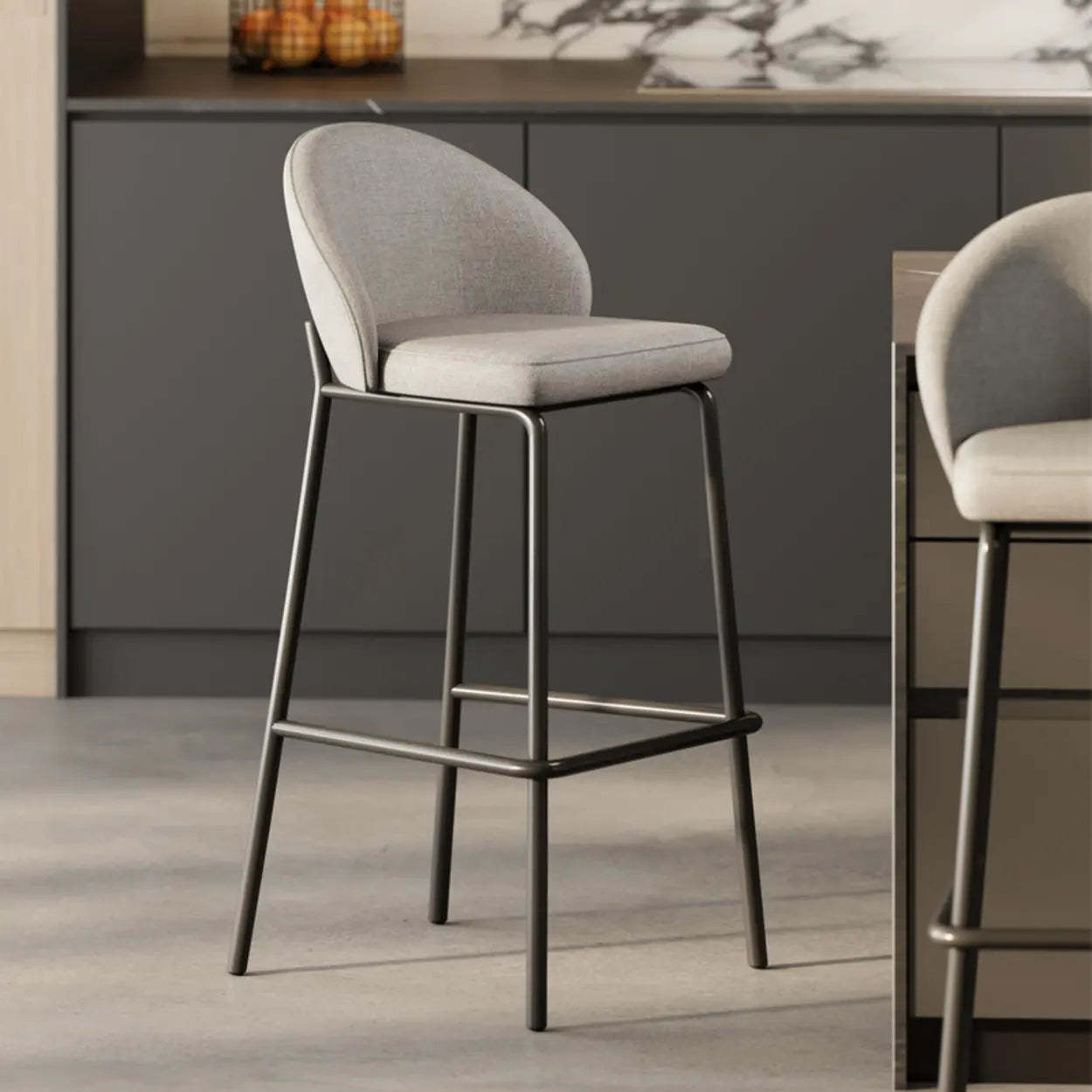 Modern Upholstered Leather Bar Stool — Light Gray