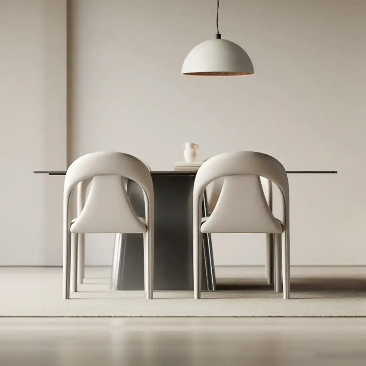 Modern Off-White Leather Curved Back Dining Chair — Black / 2 Piece Set