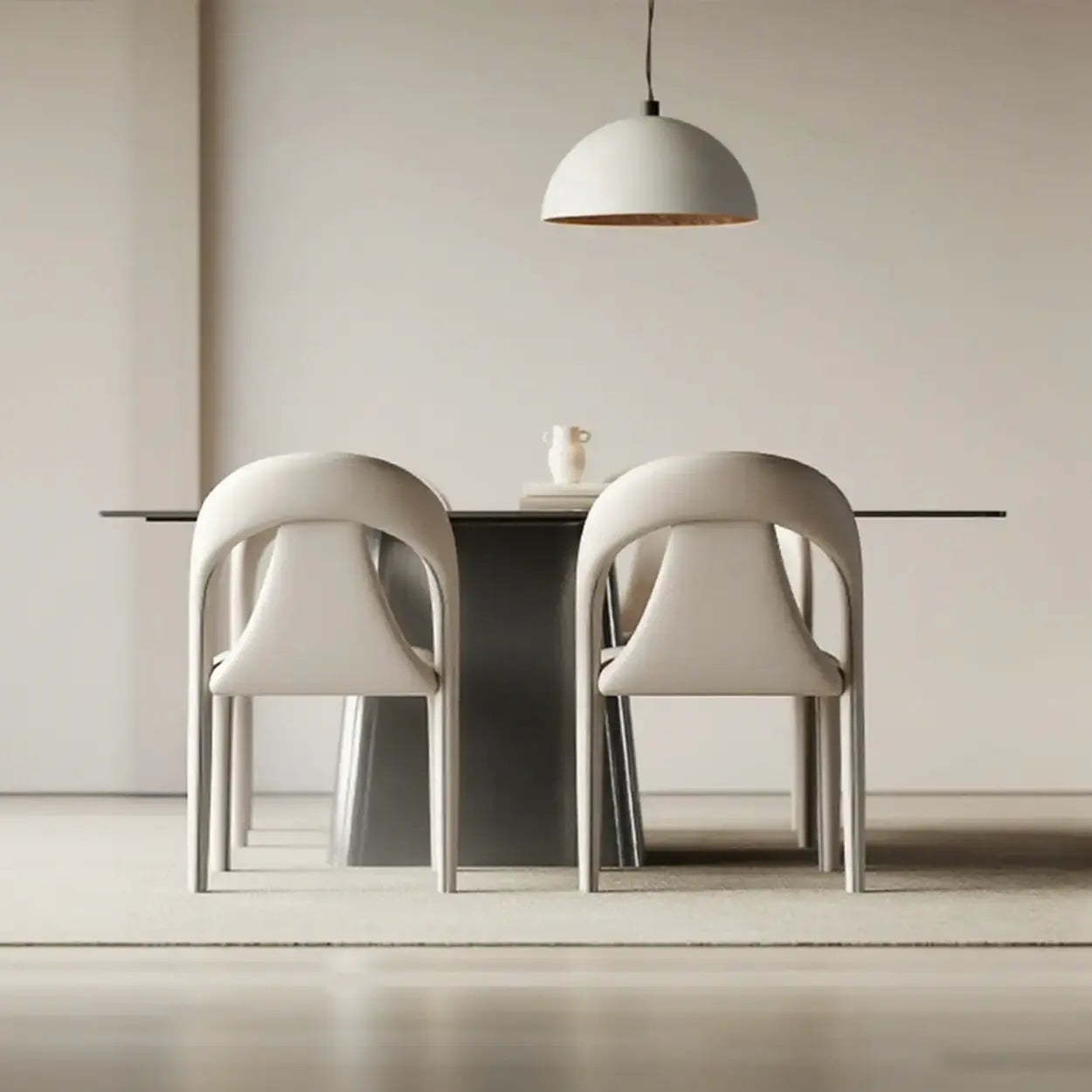 Modern Off-White Leather Curved Back Dining Chair — Black / 2 Piece Set