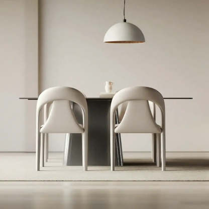 Modern Off-White Leather Curved Back Dining Chair — Black / 2 Piece Set