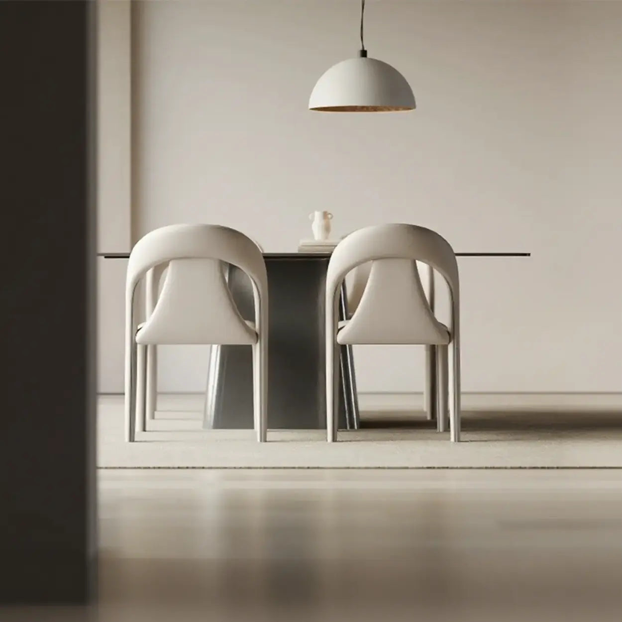Modern Off-White Leather Curved Back Dining Chair